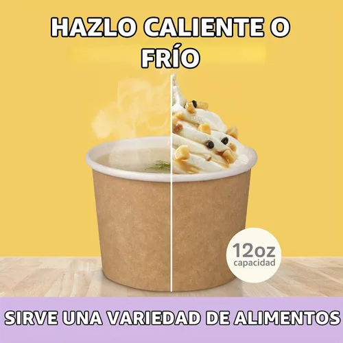 Vista 3 de Promora Tazas de helado de papel desechables de 12 onzas, 50 unidades + cucharas, cuencos para sopa caliente/postre con cucharas, perfectas