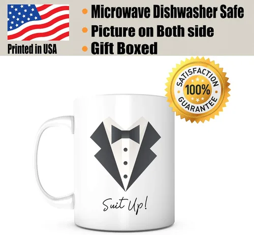 Vista 2 de Suit Up Tux - Suministros para despedida de soltero para hombres, taza de café para novios y padrinos de boda, regalo de taza de boda
