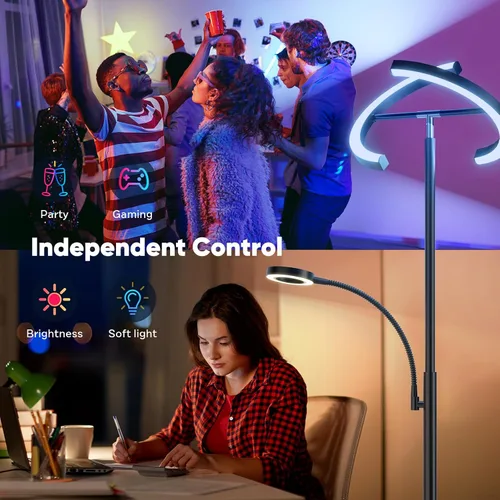 Vista 3 de SIBRILLE Lámpara de Pie RGBCW Mejorada con Lámpara de Lectura, Lámpara de Pie LED con Control Remoto Giratorio Regulable, Luz de Pie Moderna