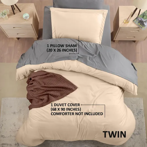 Vista 2 de Utopia Bedding Juego de funda de edredón tamaño individual - 2 piezas con cierre de cremallera - 1 funda de edredón 68X90 pulgadas y 1 funda de Beige