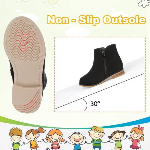 Vista 6 de Fupoia Botas de tobillo para niñas, botas de tobillo para niñas, botas de cremallera lateral, botas de moda para adolescentes, botas de tacón corto