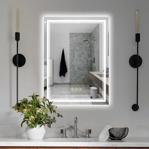 Vista 31 de Ratsamee Espejo de baño LED de 30x30 pulgadas con iluminación frontal y trasera (control independiente), espejo iluminado para pared de baño con 3