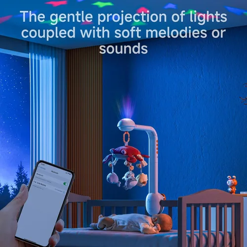 Vista 4 de Tumama - Móvil para cuna de bebé con luz nocturna de proyección, música y ruido blanco, juguetes colgantes de espejo de felpa suave, juguetes
