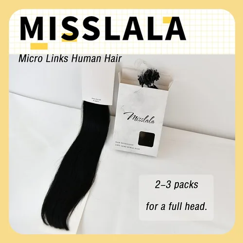 Vista 9 de Extensiones de cabello humano microlink de 16 pulgadas, extensiones de cabello natural suave de microcuentas, color #1 negro azabache, 100% cabello