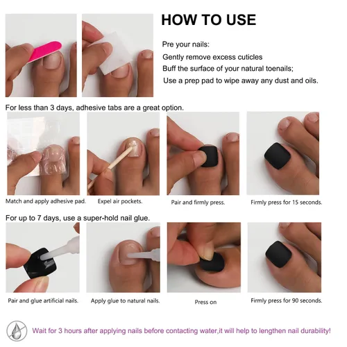 Vista 3 de Anyos - Uñas postizas a presión para mujer, uñas postizas cortas de punta francesa, uñas cuadradas sólidas, 24 piezas de pegamento en los dedos