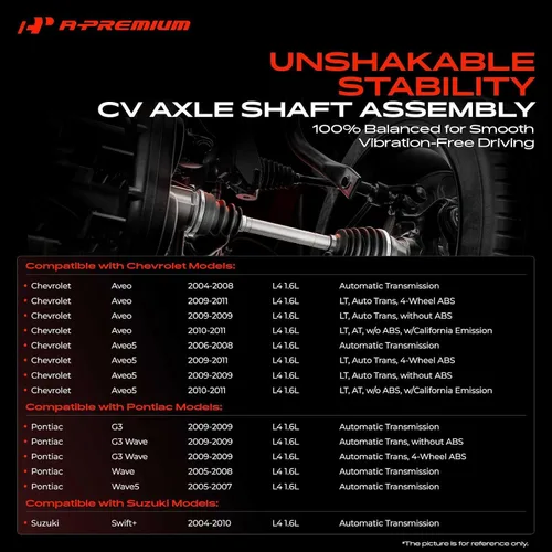 Vista 2 de A-Premium Conjunto de eje de eje CV compatible con modelos Chevrolet, Pontiac y Suzuki - Aveo 2004-2011, Aveo5 2006-2011, G3 Wave 2009, Wave5