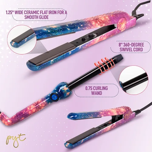 Vista 3 de PYT Lola Tool Kit 1.25 Plancha Plana 1 Varita Curling 0.748 in 1 Mini Plancha De Pelo