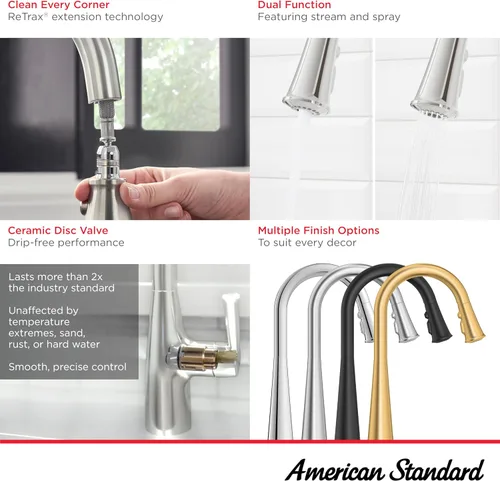 Vista 3 de American Standard 7441300.GN0 Southport Grifo de cocina desplegable con pulverizador, 1.8 GPM, grifos de cocina con pulverizador extraíble, oro Oro