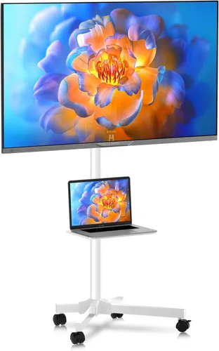 Vista 11 de XINLEI Soporte de TV móvil con ruedas para la mayoría de televisores de pantallas planas/curvas de 21 a 60 pulgadas, carrito de TV rodante de altura