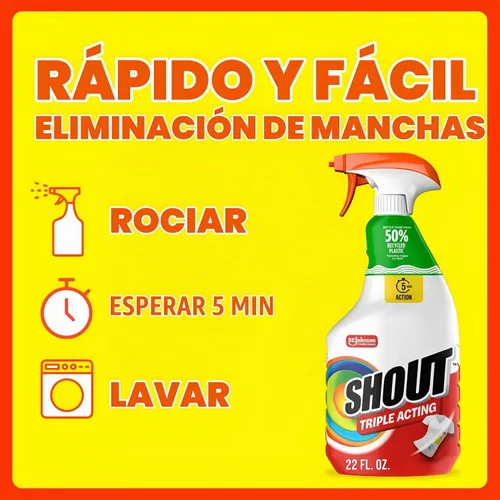 Vista 6 de Shout Active Enzyme - Spray removedor de manchas para lavandería, fórmula de triple acción se aferra, penetra y levanta más de 100 tipos de manchas