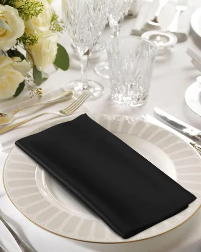 Vista 5 de VIJIV Juego de 12 servilletas de tela y juego de 6 anillos para servilletas dorados, 17x17 servilletas de cena de satén cuadradas con flores