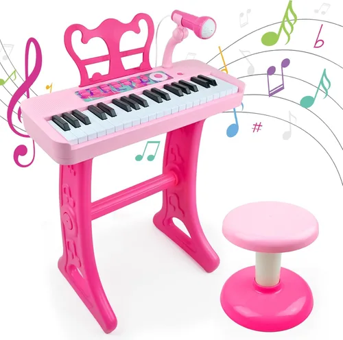 Vista 13 de Love & Mini - Piano/teclado de juguete para niños de 3 a 5 años como regalo de cumpleaños, con 24 teclas, color rosa; instrumento musical de juguete