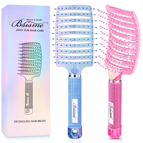 Vista 24 de Bsisme Juego de cepillos para el cabello, cepillo desenredante de Azul y morado.