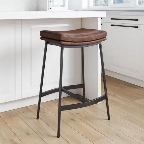 Vista 11 de Nathan James Kirsten - Taburete escandinavo de madera sin espalda, taburete de bar Boucle con patas cónicas de madera maciza, color marrón claro