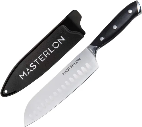 Vista 3 de Triple Rivet Collection Hoja de acero inoxidable, cuchillo Santoku de 7 pulgadas, negro