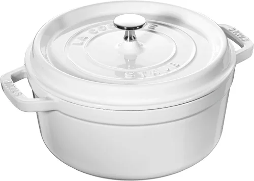Vista 18 de Staub - Olla redonda de hierro fundido de 2.75 cuartos, color trufa blanca, fabricada en Francia