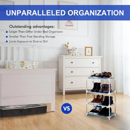 Vista 6 de Surblue Organizador de almacenamiento de zapatos debajo de la cama, solución de almacenamiento de zapatos debajo de la cama, 2 cremalleras de metal