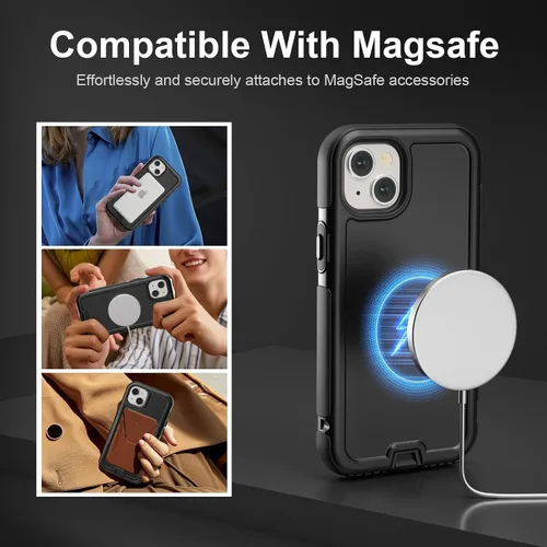 Vista 3 de Follaroma Funda para iPhone 14, compatible con MagSafe, resistente a prueba de golpes, protección anticaídas, cubierta magnética de doble capa