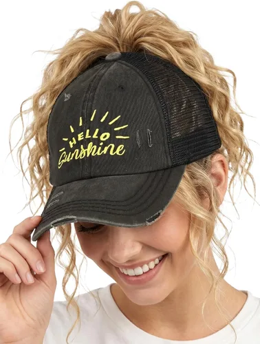 Vista 103 de Funky Junque - Sombrero de cola de caballo para mujer, gorra de béisbol con ajuste ajustable y cola de caballo alta cruzada para uso diario Paquete