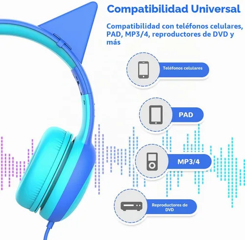 Vista 7 de E61V - Auriculares con cable con diseño de orejas de gato