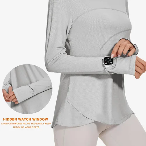Vista 3 de Blingfit Camisas de entrenamiento para mujer, camisetas atléticas de manga larga UPF 50+, camisetas de protección solar con agujero para el pulgar