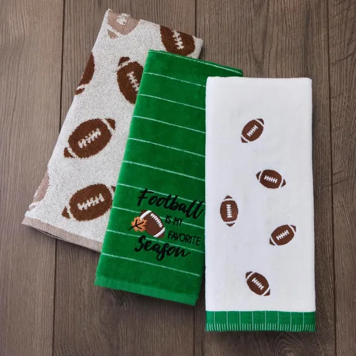 Vista 6 de SKL Home Set de 2 toallas de mano de fútbol de otoño/otoñal Jacqaurd 100% algodón para baño/cocina/bar y regalo, color marrón claro