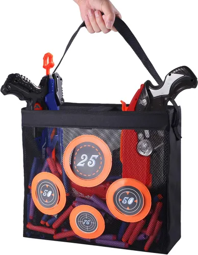 Vista 4 de Hely Cancy - Bolsa de almacenamiento de malla portátil para juguetes de práctica de tiro con objetivo compatible con dardos Nerf para niños de 6