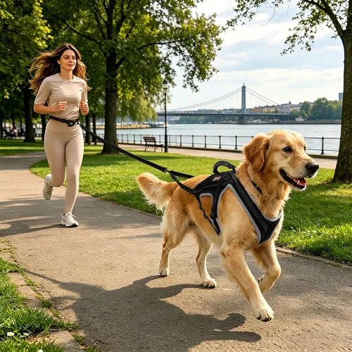 Vista 2 de Juego de arnés para correr para perros con cinturón y correa de absorción de golpes Hands-Free Control, Easy to Put On Design for Medium to Large