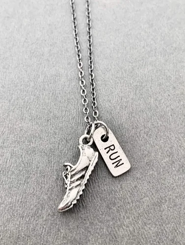 Vista 3 de Pewter RUN Necklace - Running Shoe Charm and Pewter RUN Charm on 18 inch Gunmetal Chain