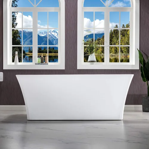 Vista 15 de WOODBRIDGE Bañera de acrílico independiente de 59 pulgadas, bañera blanca de remojo contemporáneo con desbordamiento y drenaje de oro cepillado