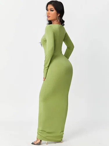 Vista 2 de Floerns Vestido largo de manga larga con cuello redondo para mujer