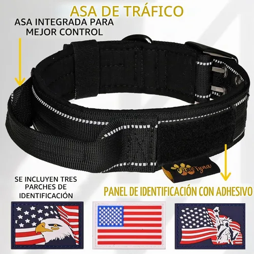 Vista 3 de ADITYNA Collar de perro resistente con asa – Collar grueso para perros grandes – ancho, reflectante, táctico, acolchado de neopreno suave – Collar