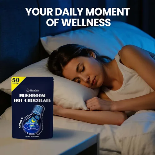 Vista 6 de Chocolate caliente de hongos para la calma, 50 porciones de cacao en polvo 10 suplementos de hongos con glicinato de magnesio, L-teanina