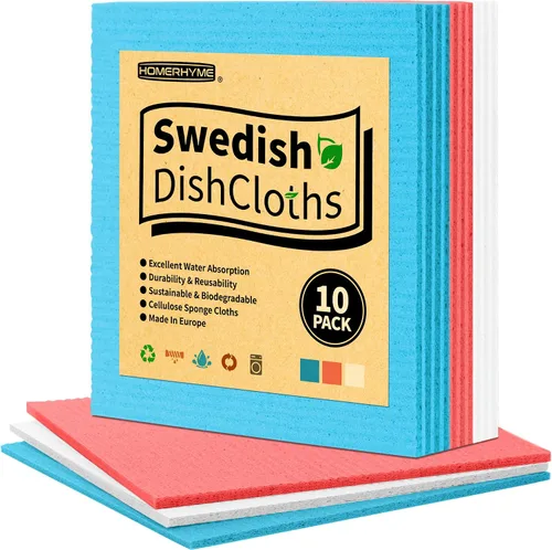 Vista 17 de Paños de cocina suecos, paquete de 18 paños de cocina multicolor, paños absorbentes para cocina, paños de esponja de celulosa multiusos, toallas