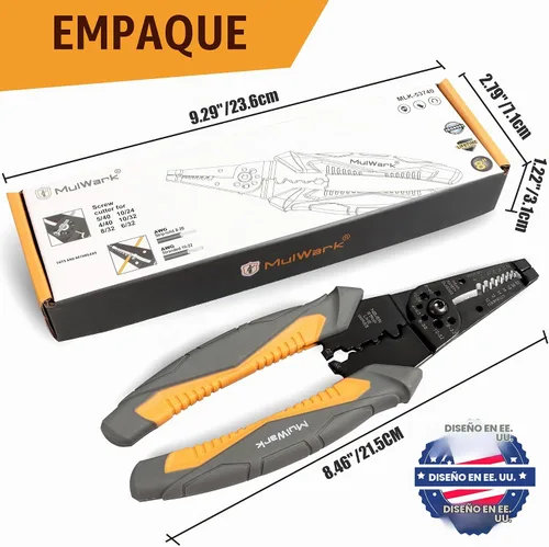 Vista 7 de MulWark Pelacables automático autoajustable 3 en 1, cortador/engarzador, alicates múltiples de 8 pulgadas para pelar cables eléctricos, corte