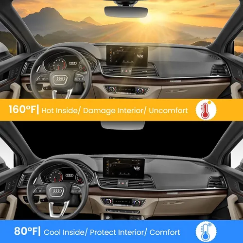 Vista 2 de Parasol plegable WODSTA de cobertura completa para parabrisas compatible con Audi Q5 2018-2025 todos los modelos de 4 capas engrosadas