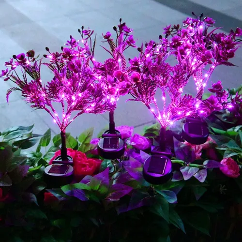 Vista 5 de Aolyty Luces solares decorativas para jardín al aire libre, paquete de 2 luces solares Phalaenopsis de flores, impermeables, IP65, luces solares