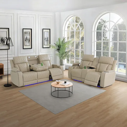 Vista 26 de Juego de sofá modular reclinable eléctrico con luz LED, juego de sofá modular reclinable de cuero, incluye sillón reclinable individual, juego