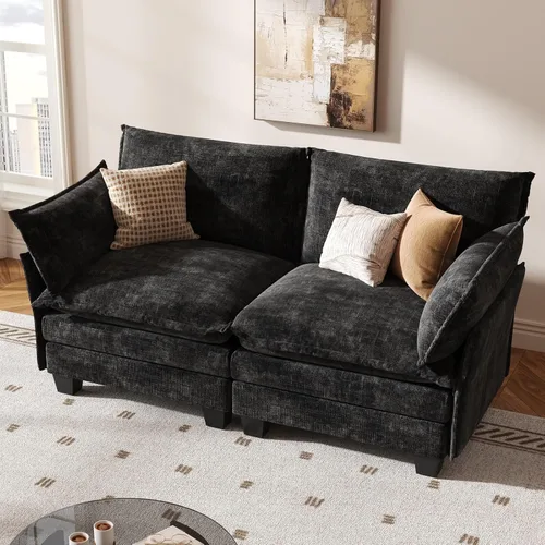 Vista 24 de KKL Sofá Cama Seccional Modular Grande de 91.3", Sofá Cama Convertible en Forma de J/L de 6 Plazas Sofá Nube con Otomana, Sofás Seccionales