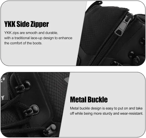 Vista 5 de Botas militares tácticas ligeras para hombre, cómodas, transpirables, duraderas, con cremallera lateral YKK, antideslizantes, botas de combate