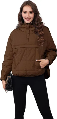 Vista 7 de Jawmeu Chaqueta acolchada y plegable para mujer, de gran tamaño, ligera, con bolsillos