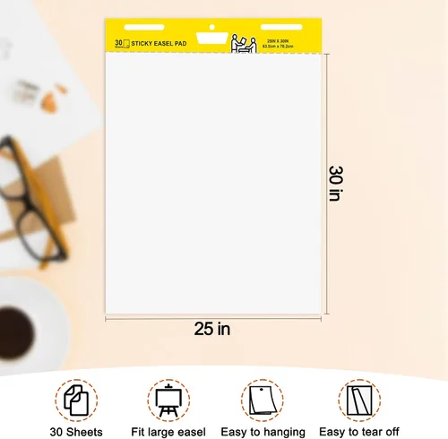 Vista 2 de Super Sticky Easel Pad,25 in x 30 in Self Stick Flip Chart Paper,30 Sheets/Pad,2 Pad/Pack,Large White Premium Anchor Chart Paper,Easel Paper for