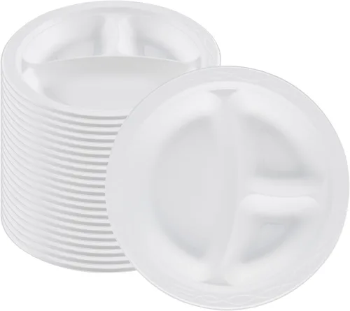 Vista 16 de Restaurantware -Chef 101 Platos de comida para microondas de 10.4 pulgadas, 100 platos redondos de plástico, 3 compartimentos, desechables, platos