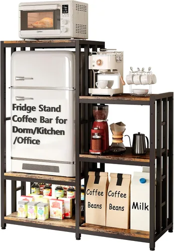 Vista 9 de Soporte para Mini Nevera, Estación de Gabinete de Barra de Café con Espacio de Almacenamiento para Insertar Refrigerador Pequeño, Organizador