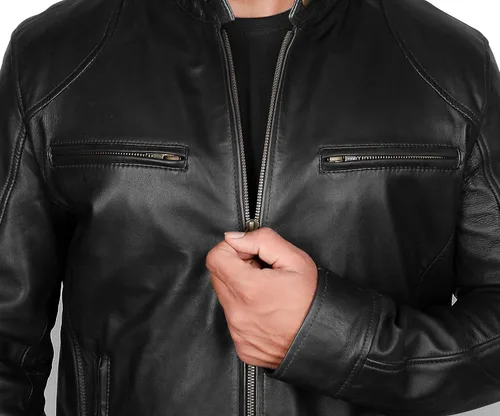 Vista 4 de NM-Fashions Vintage Cafe Racer Motorcycle Retro Biker Genuine Lambskin Leather Rider Jacket