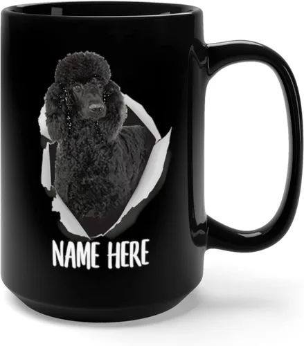 Vista 3 de Divertida taza de café negra con nombre personalizado de Navidad 2025, 15 onzas