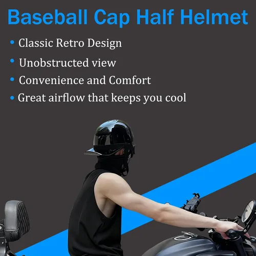 Vista 3 de Baseball Motorcycle Helmet - DOT Approved Open Face Helmet for Men Women Baseball Cap Helmet for Bike, Cruiser, Chopper, Moped, Scooter