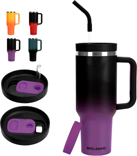 Vista 10 de Vaso de 40 onzas con asa y boquilla de pajilla, tapa 2 en 1, a prueba de derrames, a prueba de fugas, taza de agua para viajeros, mantiene el frío