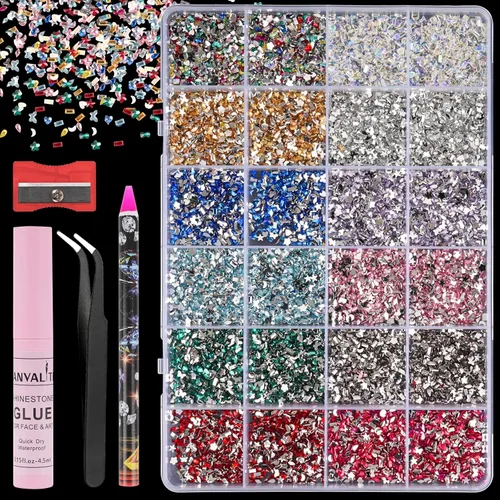 Vista 9 de Canvalite 18000 piezas de diamantes de imitación para la cara, gemas multicolores para ojos, cabello y uñas con pegamento de maquillaje de secado
