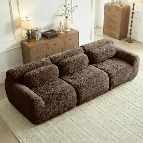 Vista 38 de Sofás de nube sin hueso de 80.4 pulgadas, tela de felpa suave y esponjosa, sofá cama modular con 2 otomanas, sofás de dos plazas de chocolate,